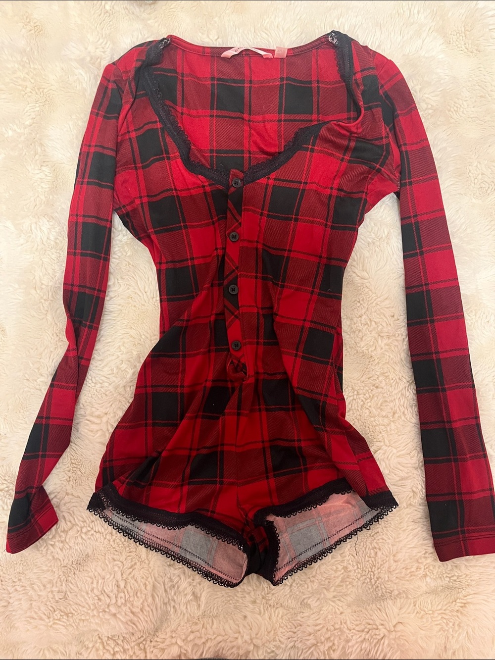 La Vie en Rose Super cute plaid pajama romper